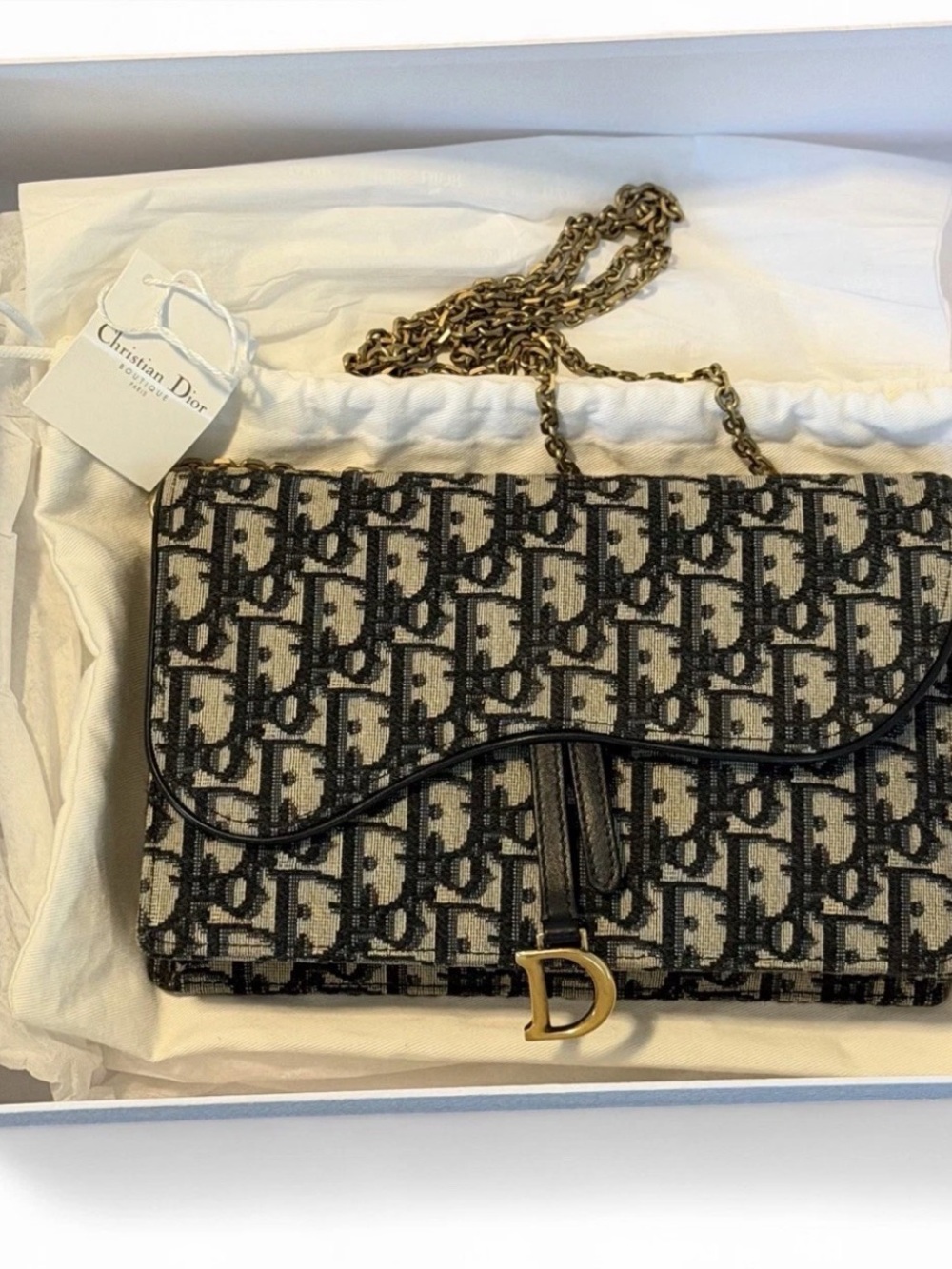 Dior Black and Beige Logo Canvas Shoulder Bag